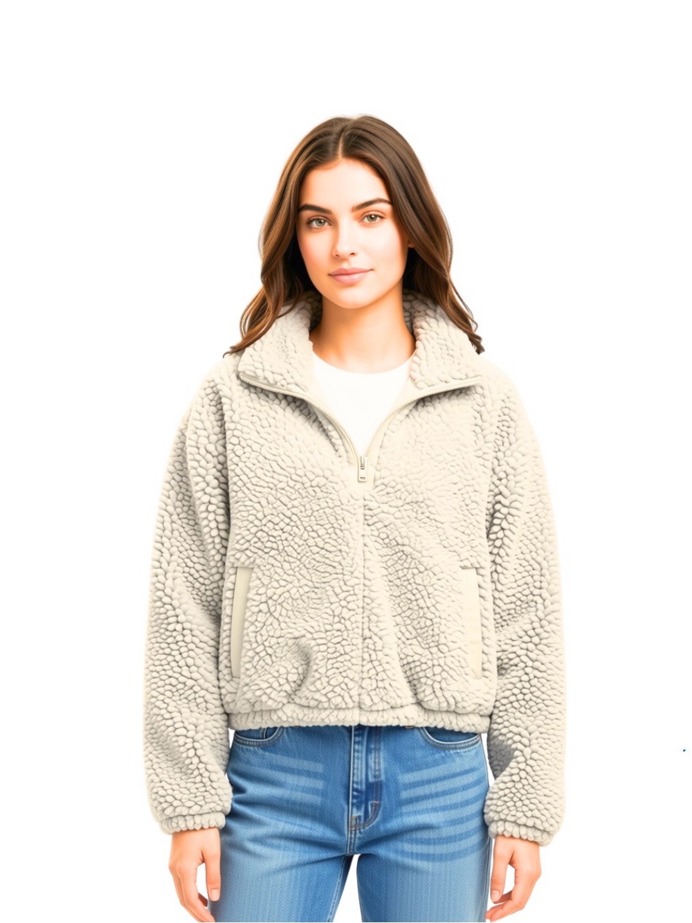 Athleta Cream Sherpa Half-Zip Jacket- Short, Boxy, Cozy Sweatshirt
